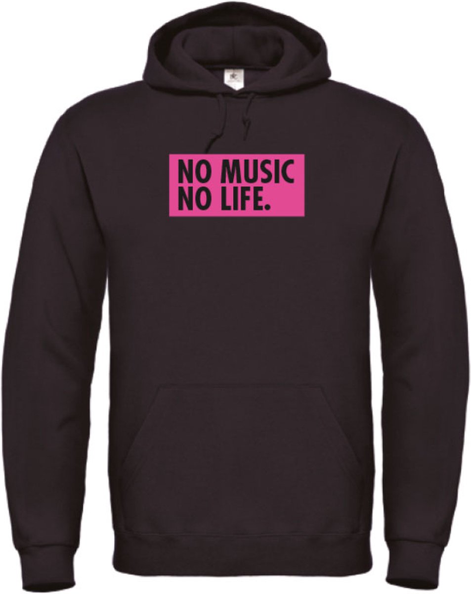 Hoodie Zwart L - no music no life - roze - soBAD. | Hoodie unisex | Hoodie man | Hoodie dames | Muziek
